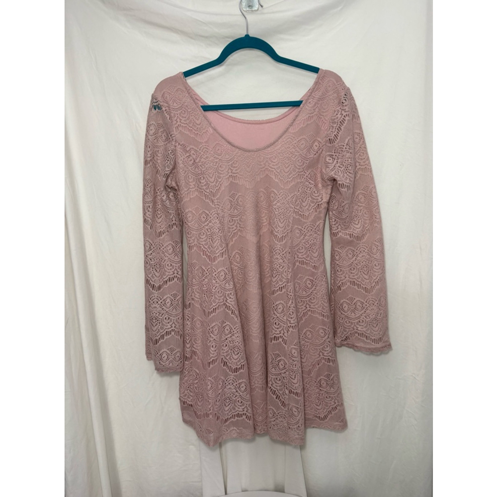 Women's Xhilaration Pink Lace Long Sleeve Dress Size L - Picture 2 of 6